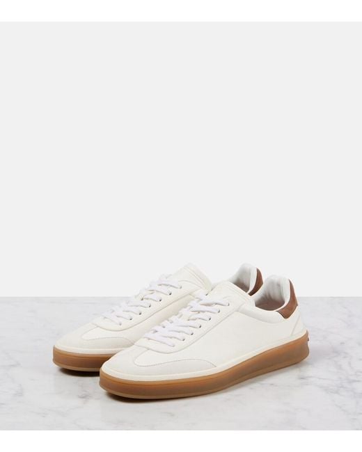 Loro Piana White Tennis Walk Suede-Trimmed Leather Sneakers