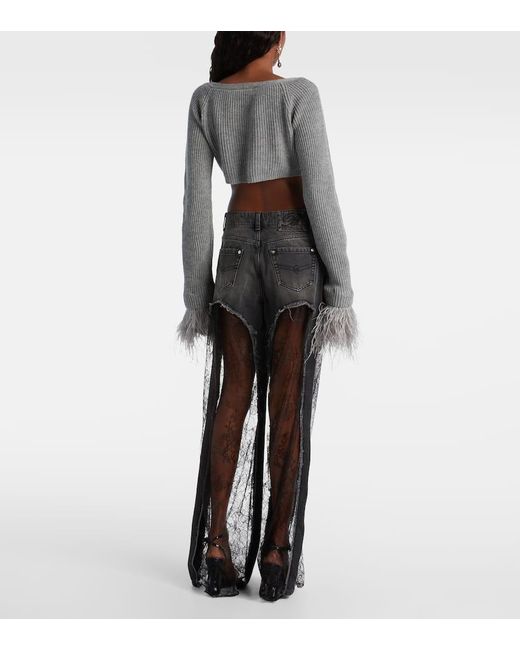 Blumarine Black Low-Rise Wide-Leg Jeans Mit Spitze