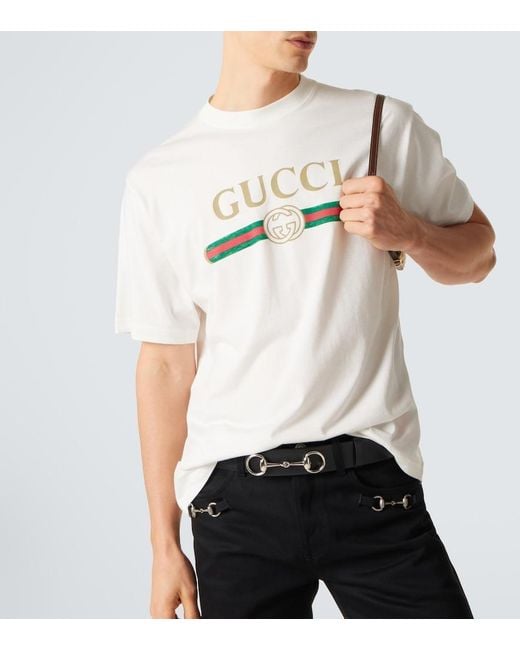 Gucci White Logo Cotton And Silk Jersey T-Shirt for men