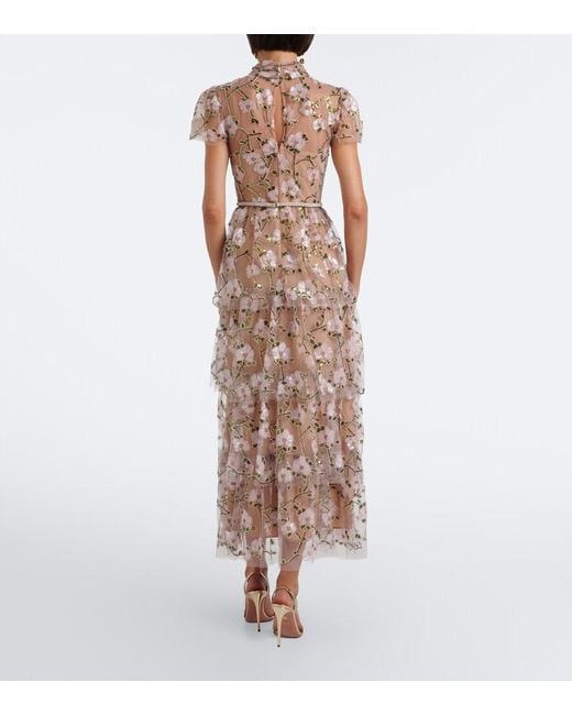 Self-Portrait Natural Belted Embellished Cocktail Dress