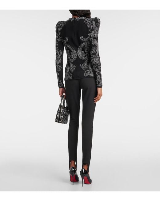 Balmain Black Logo Paisley Cotton-Blend Jersey Top