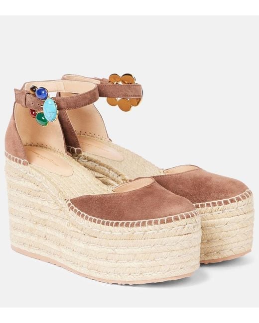 Gianvito Rossi Metallic Espadrille-Wedges Shanti 100 Aus Veloursleder