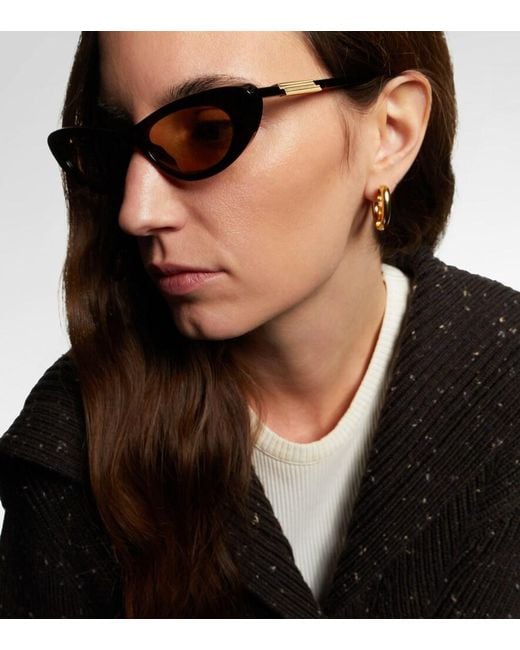 Bottega Veneta Brown Snap Cat-Eye Sunglasses