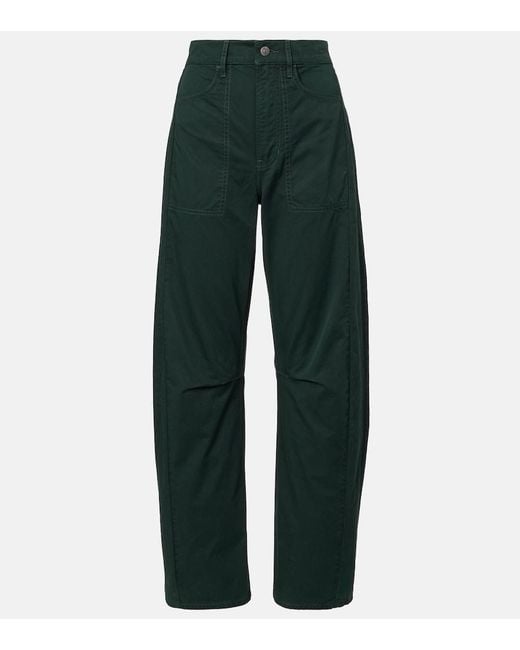 Veronica Beard Green Sloan Cotton Twill Barrel-Leg Pants