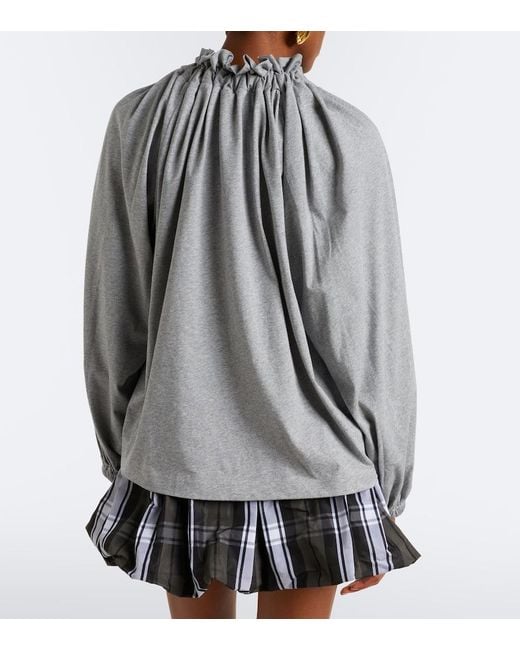 Patou Gray Bow-Detail Gathered Cotton Jersey Top