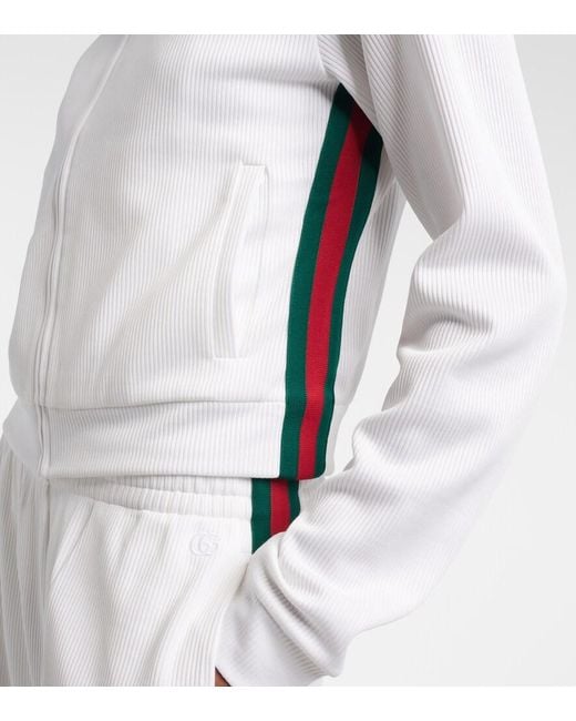 Gucci White Ribbed-Knit Cropped Sweatshirt