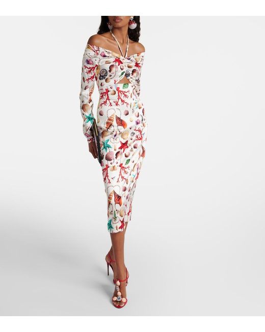 Dolce & Gabbana White Capri Printed Silk-Blend Midi Dress