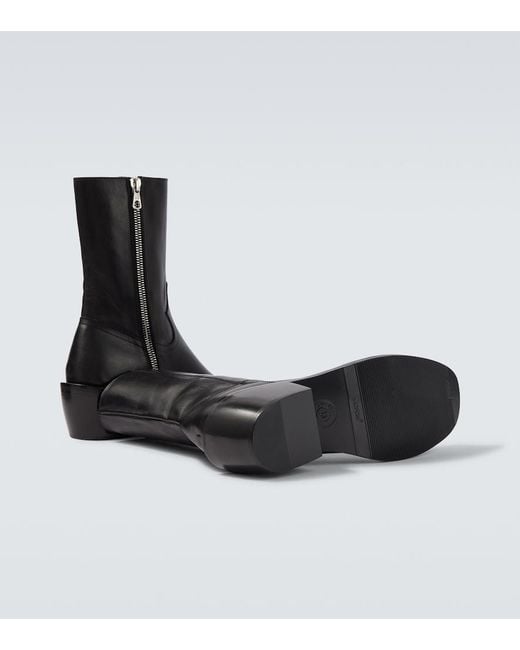 Dries Van Noten Black Leather Ankle Boots for men