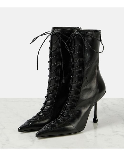 Jimmy Choo Black Scarlett 95 Leather Lace-Up Boots
