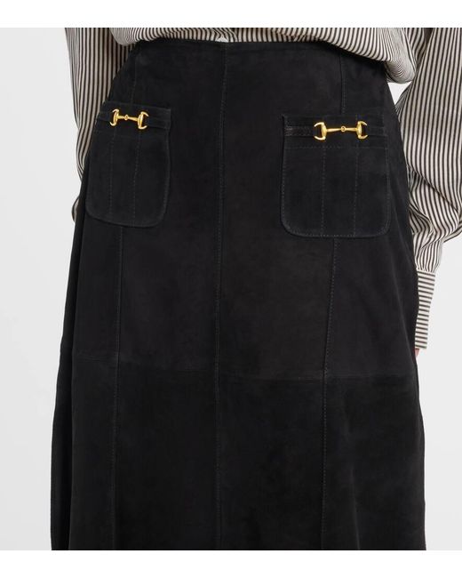 Rixo Black High-Rise-Midirock Edwina Aus Veloursleder