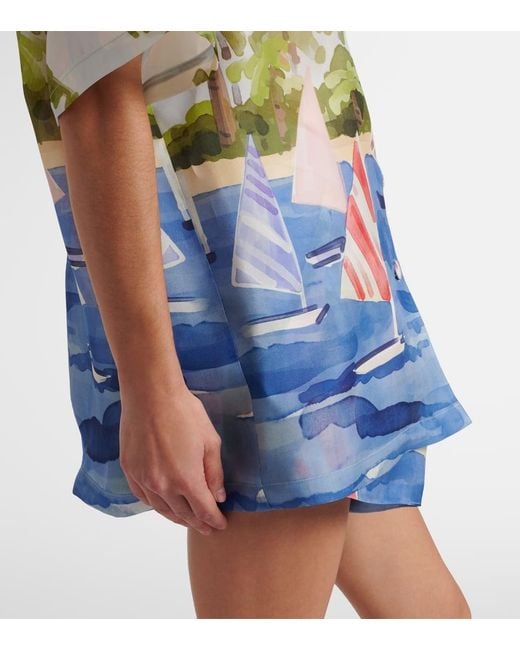 LEO LIN Blue Casey Printed Silk Shirt