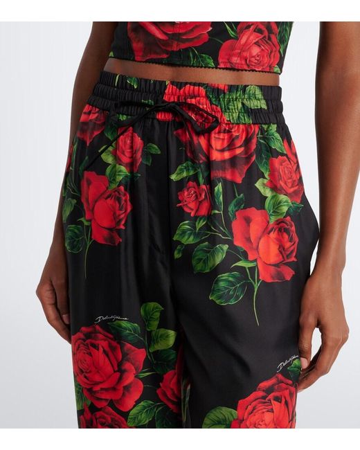 Dolce & Gabbana Red Floral Silk Wide-Leg Palazzo Pants