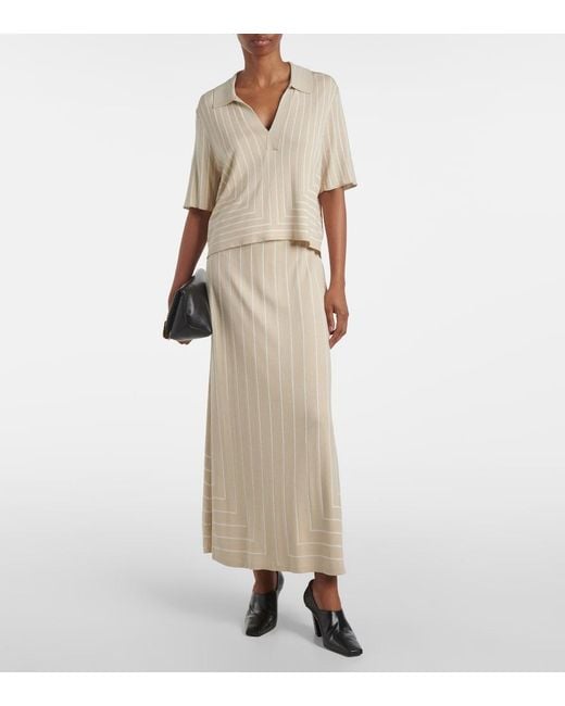 Joseph Natural Striped Cotton And Silk Polo Shirt