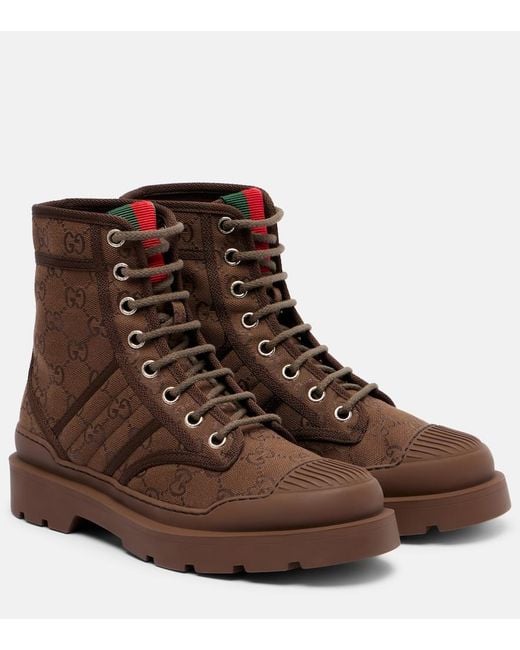 Gucci Gg Canvas Combat Boots in Brown | Lyst