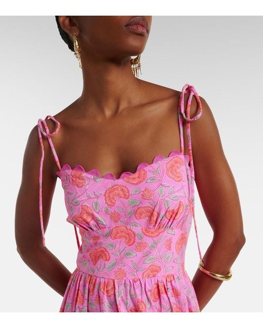 Juliet Dunn Pink Asymmetric Floral Cotton Midi Dress