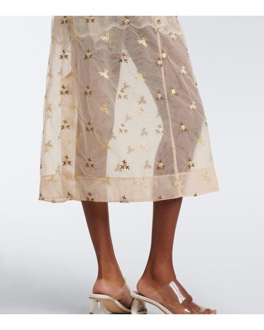 Simone Rocha Natural Embroidered Tulle Midi Skirt