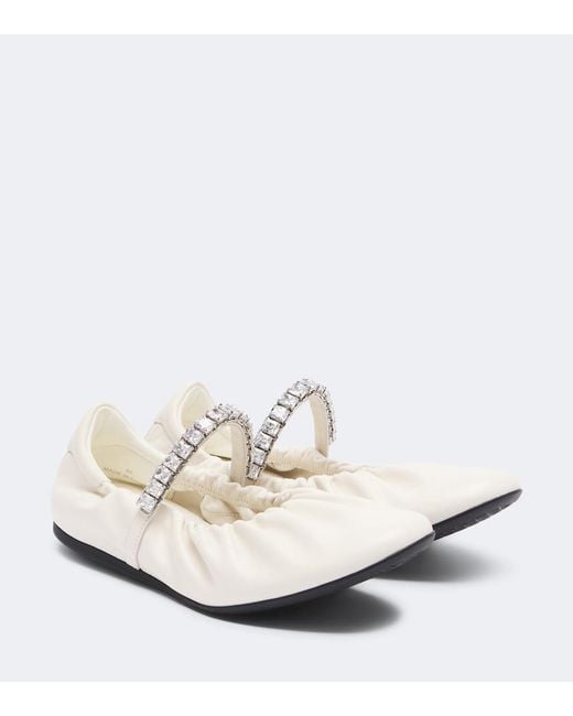 Jimmy Choo White Jade Embellished Leather Mary Jane Flats