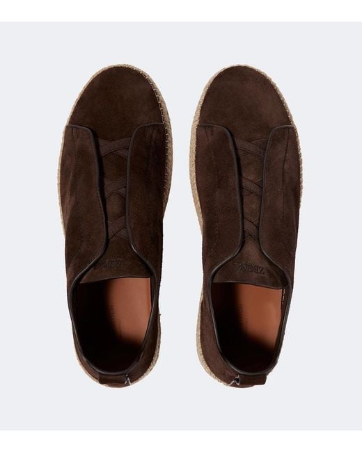 Zegna Brown Triple Stitch Suede Espadrilles for men