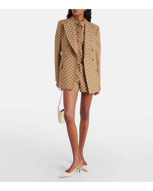 Gucci Brown Gg Canvas Double-Breasted Blazer