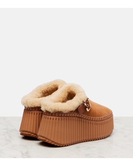 Chloé Brown Nama 80 Suede Platform Mules