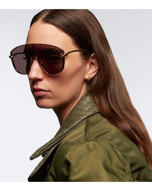 Bottega Veneta Brown Knot Shield Sunglasses
