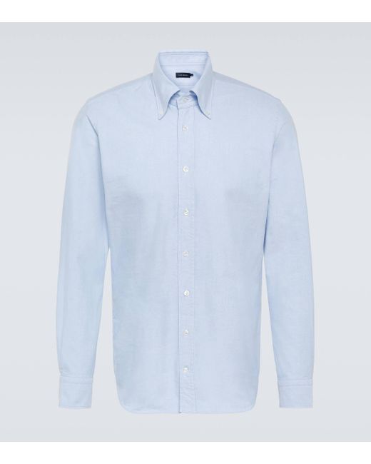 Thom Sweeney Blue Cotton Oxford Shirt for men
