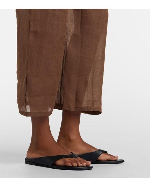 Leset Brown Niko Ramie Cropped Barrel-Leg Pants