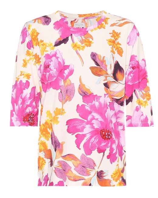 Dries Van Noten Floral Cotton T-shirt in Pink - Lyst