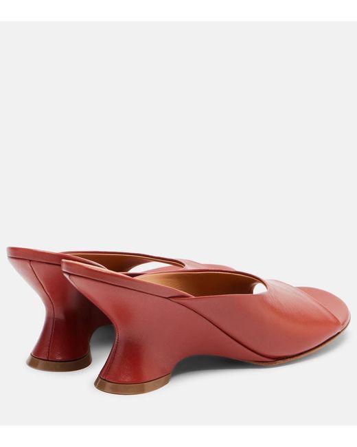 Dries Van Noten Red 75 Leather Wedge Mules