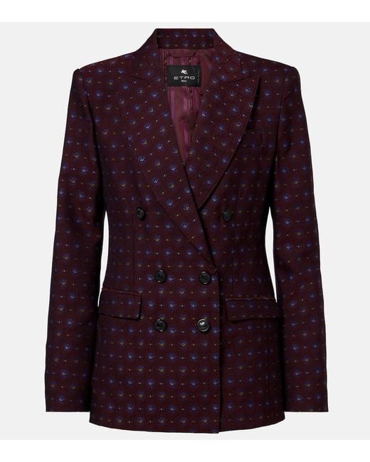 Etro Purple Floral Wool And Cotton Jacquard Blazer