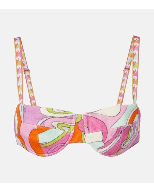Emilio Pucci Pink Orchidee Cotton Terry Bikini Top