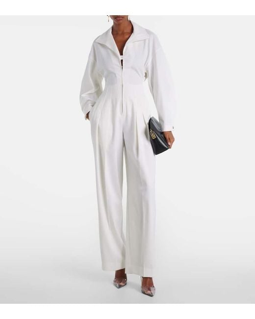 Victoria Beckham White Tab Detail Wool-Blend Jumpsuit
