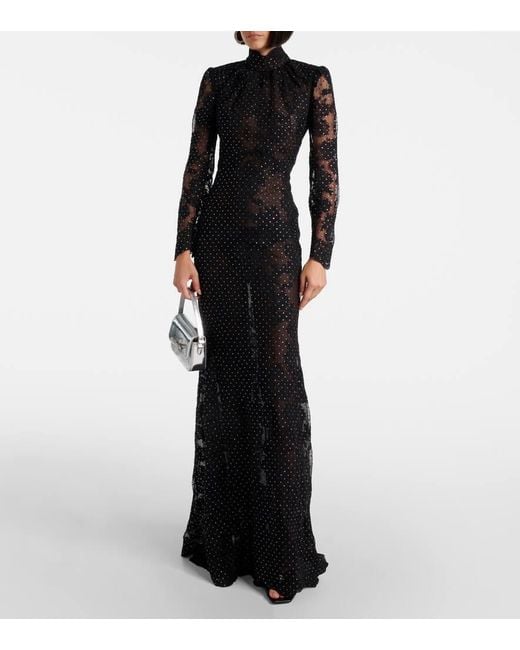 Self-Portrait Black Robe Mit Spitze Und Kristallen