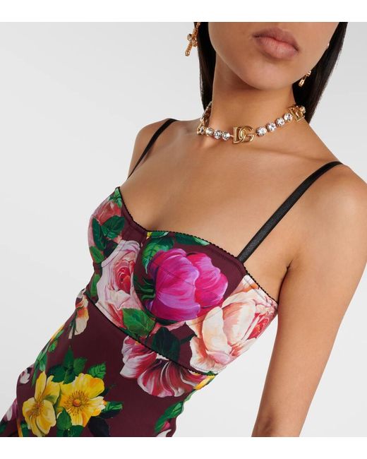 Vestido bustier midi de mezcla de seda floral Dolce & Gabbana de color Multicolor