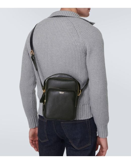 Tom Ford Black Leather Crossbody Bag for men