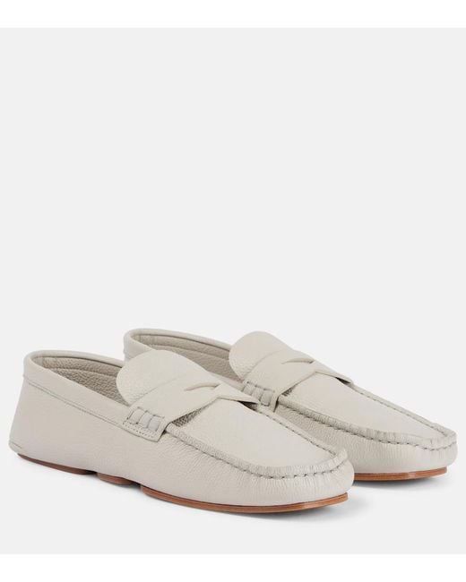Khaite White Billy Pebbled Leather Loafers