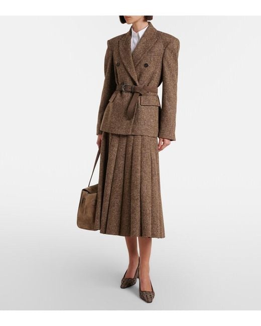 Brunello Cucinelli Brown Beaded Checked Leather-Trimmed Slingback Pumps