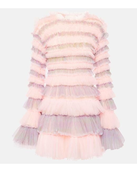 Vestido Corto De Tul Fruncido SUSAN FANG de color Pink