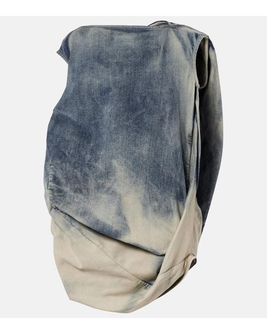 Top De Denim En Mezcla De Algodon Drapeado Rick Owens de color Blue