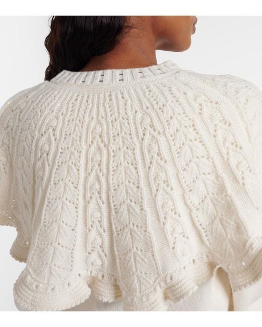 Chloé Natural Ruffled Wool And Cashmere Cardigan