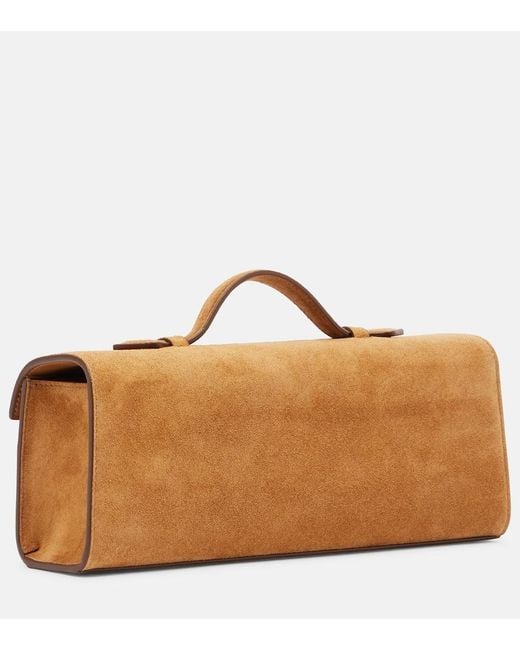 SAVETTE Brown Symmetry Slim Suede Top-Handle Bag