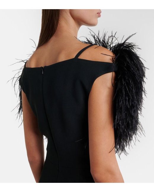 David Koma Black Feather-Trimmed Cocktail Dress