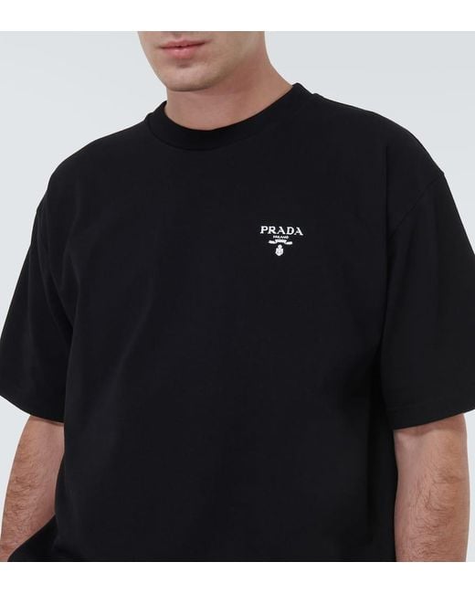 PRADA Logo-Patch Cotton T-Shirt ブラック PRADA Logo-Plaque Patch-Pocket T-Shirt | endource