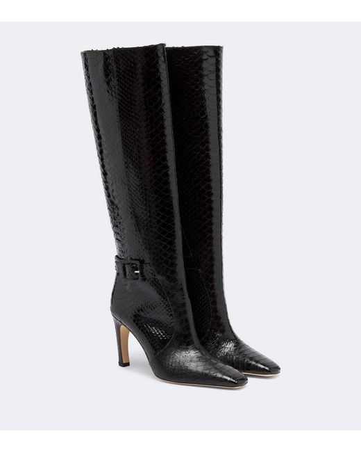 Malone Souliers Black Raven Croc-Effect Leather Knee-High Boots