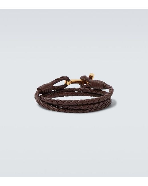 Tom Ford White T Braided Leather Bracelet for men
