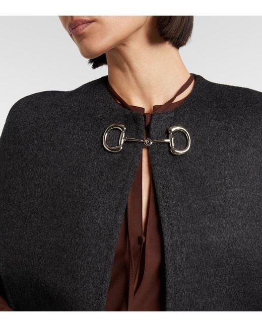 Gucci Black Caban Horsebit Wool Cape