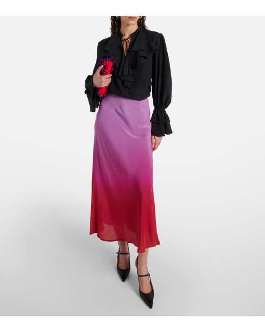 Rixo Red Kelly Silk Midi Skirt