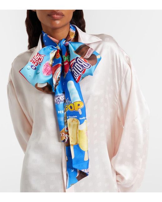 Balenciaga Blue Printed Silk Scarf