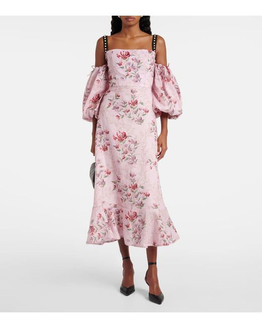 Agua Bendita Pink Midikleid Mercedes Wisteria Aus Leinen