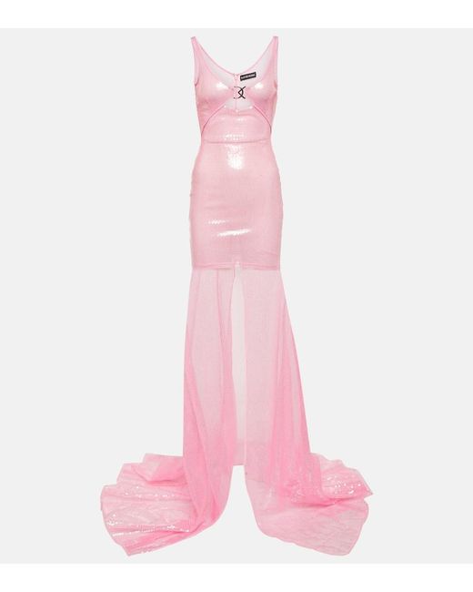 David Koma Pink Sequined Sheer Gown